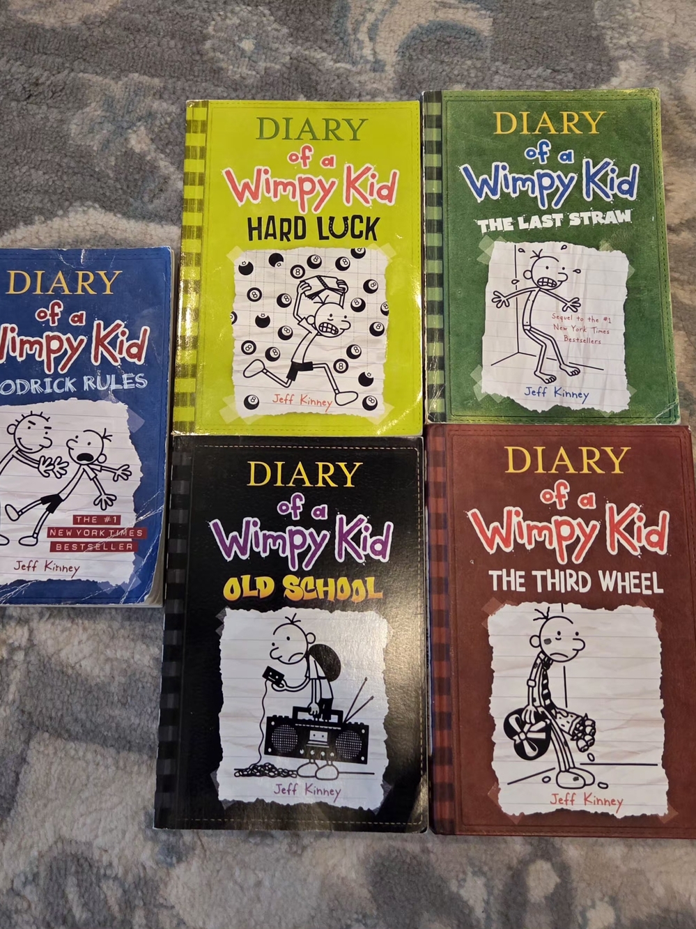 Lot of 5 Diary Of A Wimpy Kid Books  4 Soft Cover And 1 Hard Cover